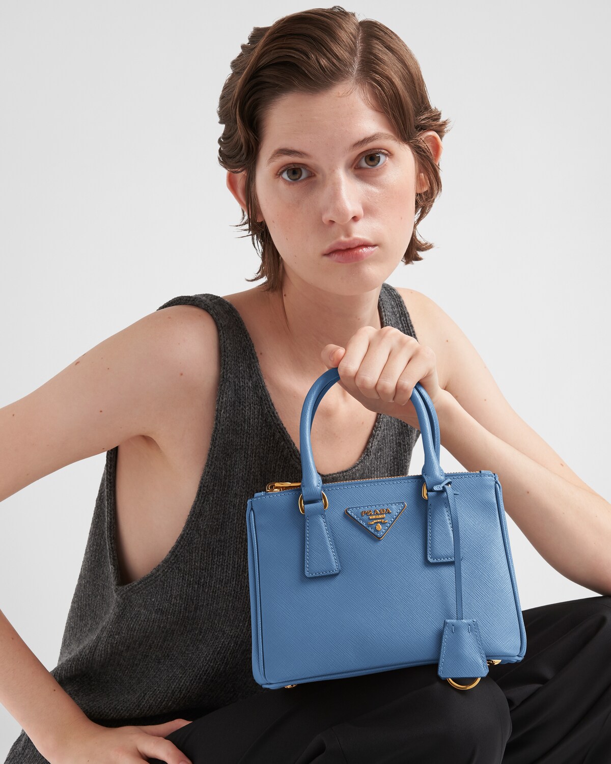 Light Blue Prada Galleria Saffiano Leather Minibag PRADA