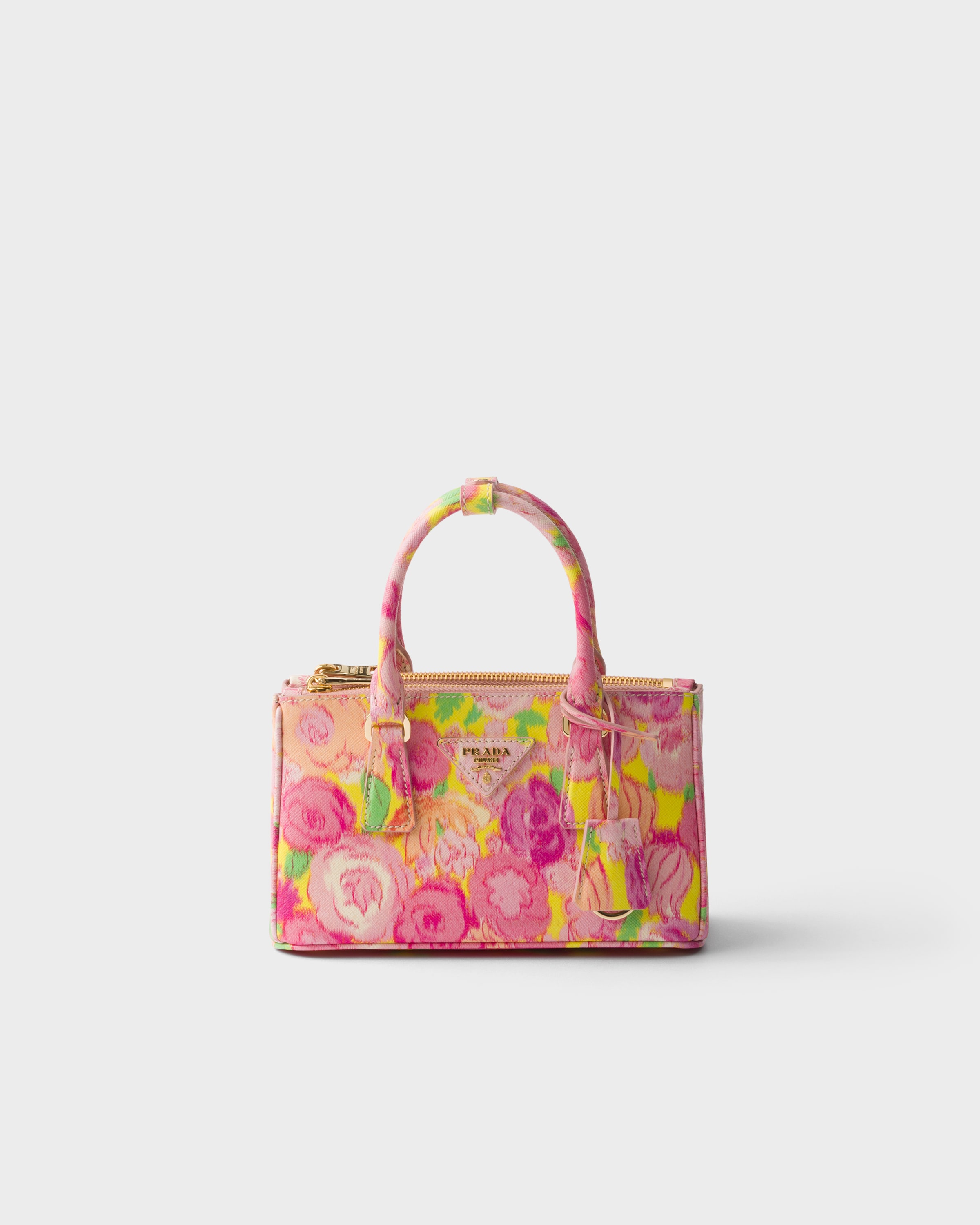 Prada Galleria Mini Bag Aus Bedrucktem Saffiano-leder In Pink