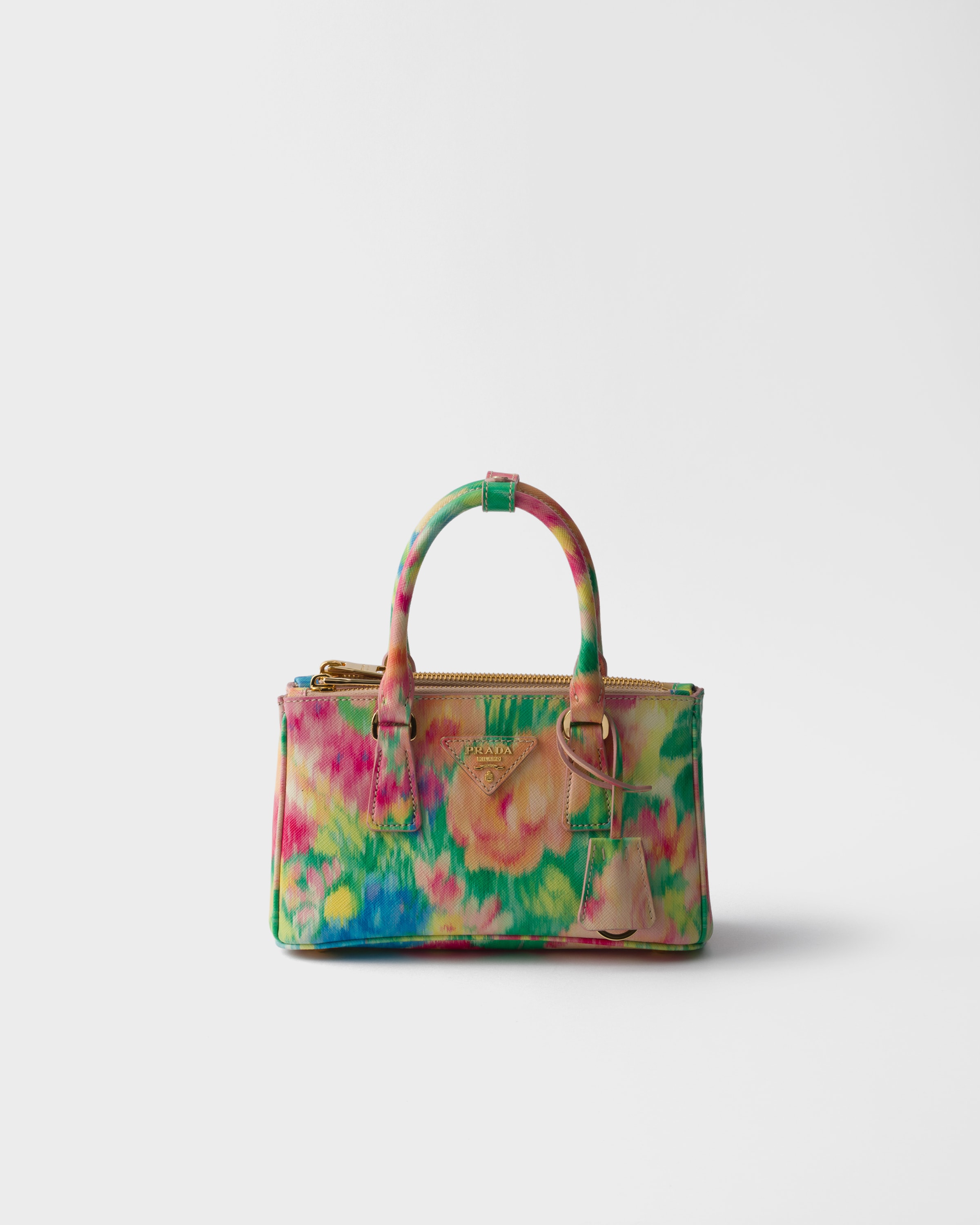 Prada Galleria Mini Bag Aus Bedrucktem Saffiano-leder In Green