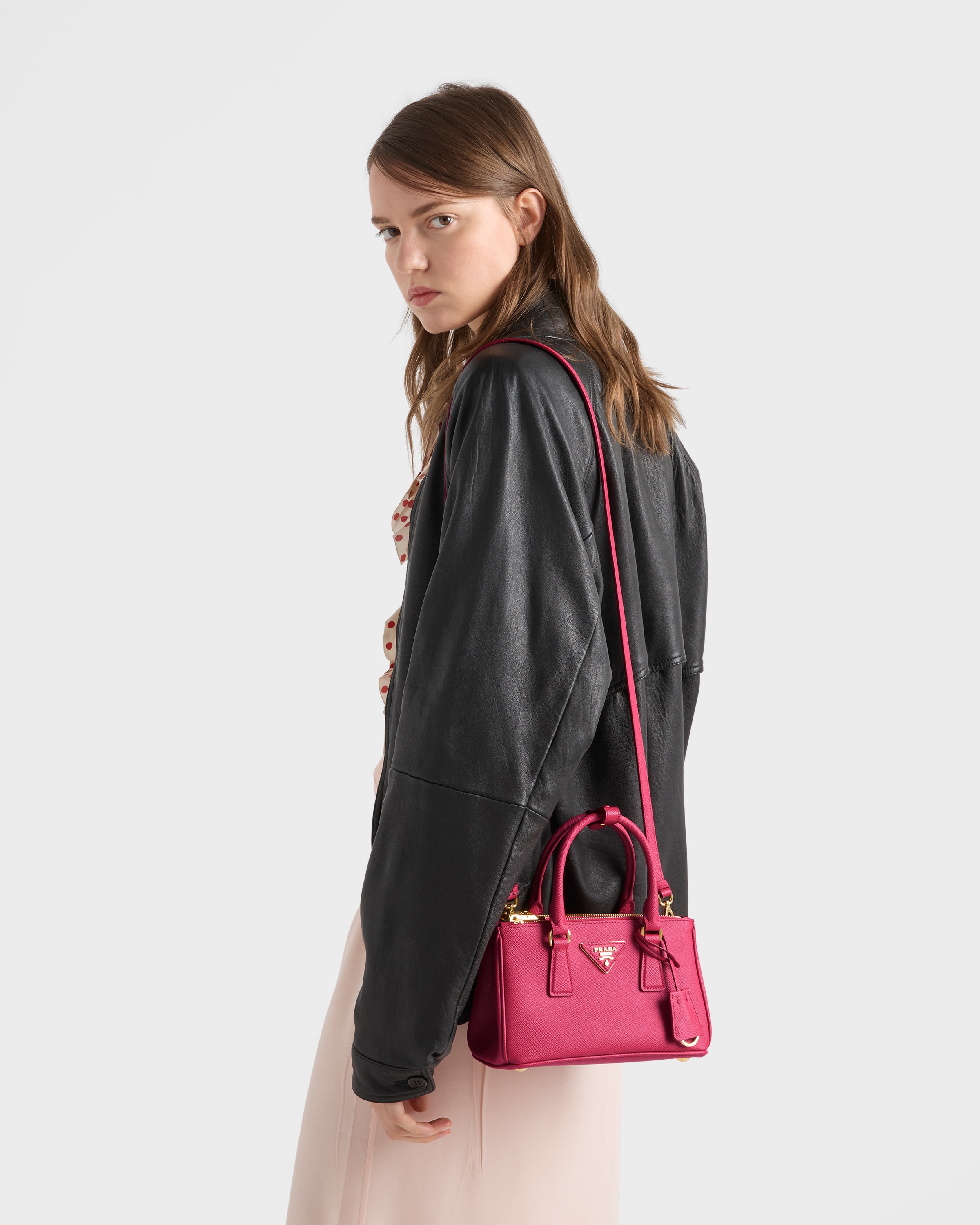 Peony Pink Prada Galleria mini Saffiano leather bag | PRADA