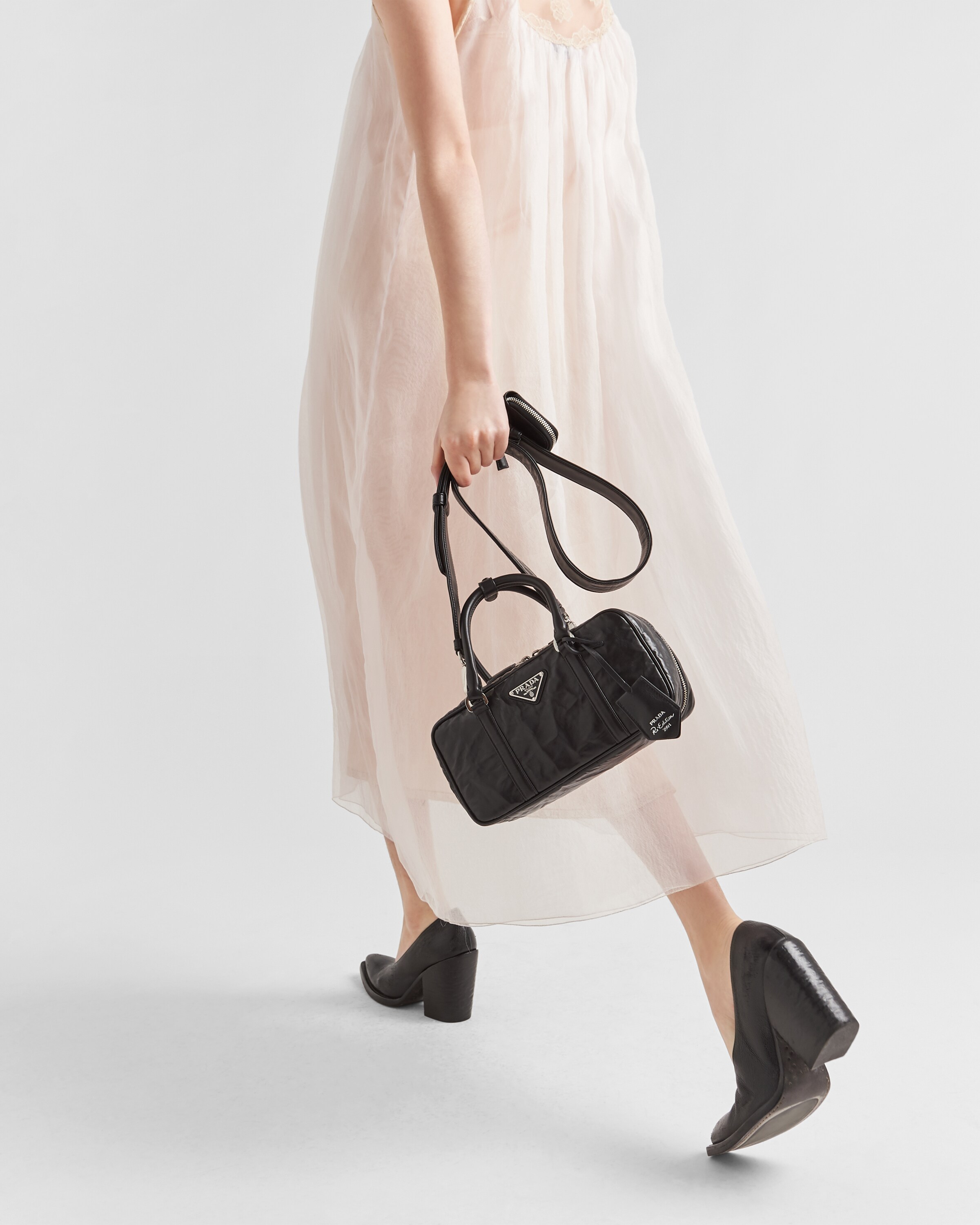 Black Small Antique Nappa Leather Top Handle Bag PRADA