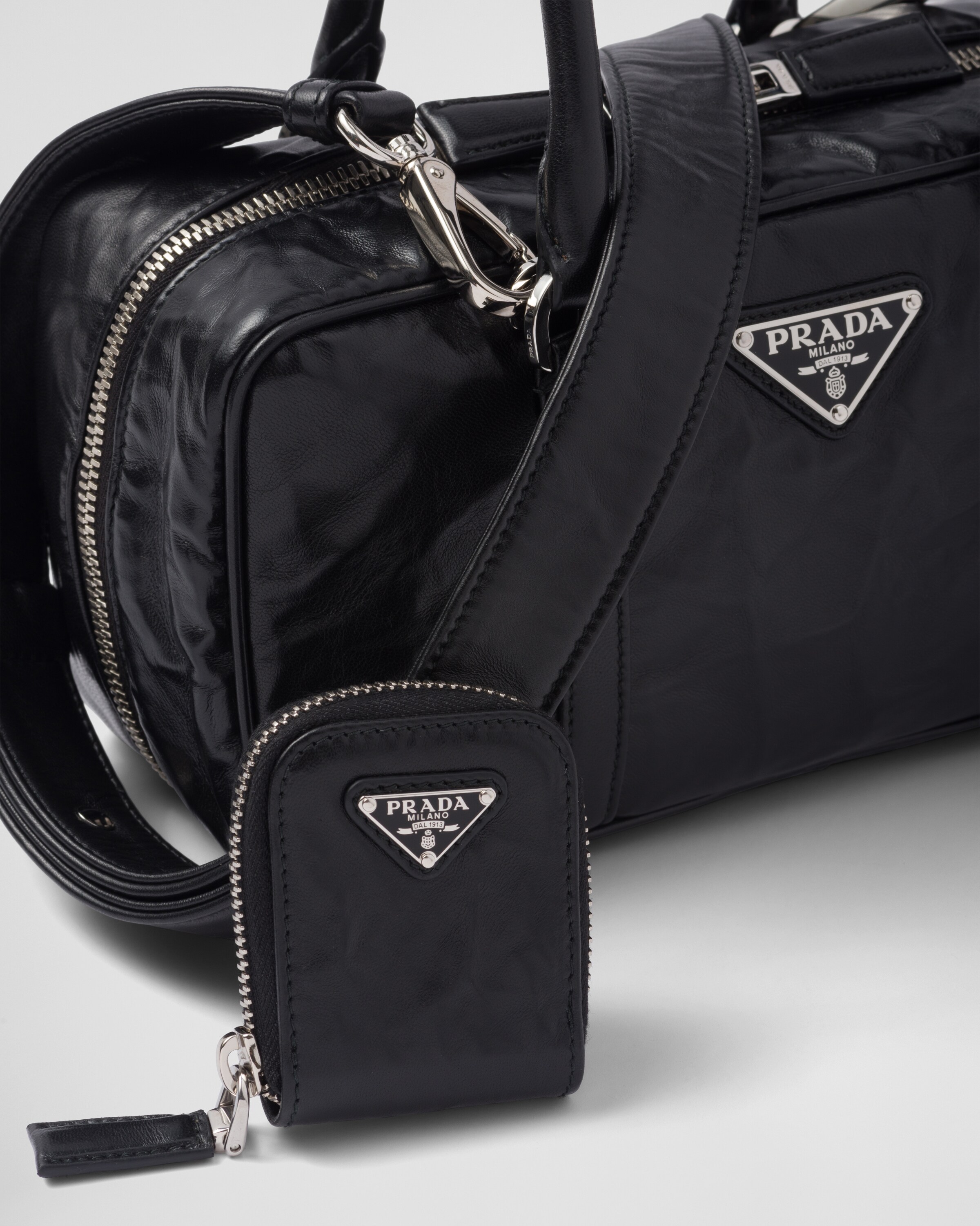 Black Small Antique Nappa Leather Top Handle Bag PRADA