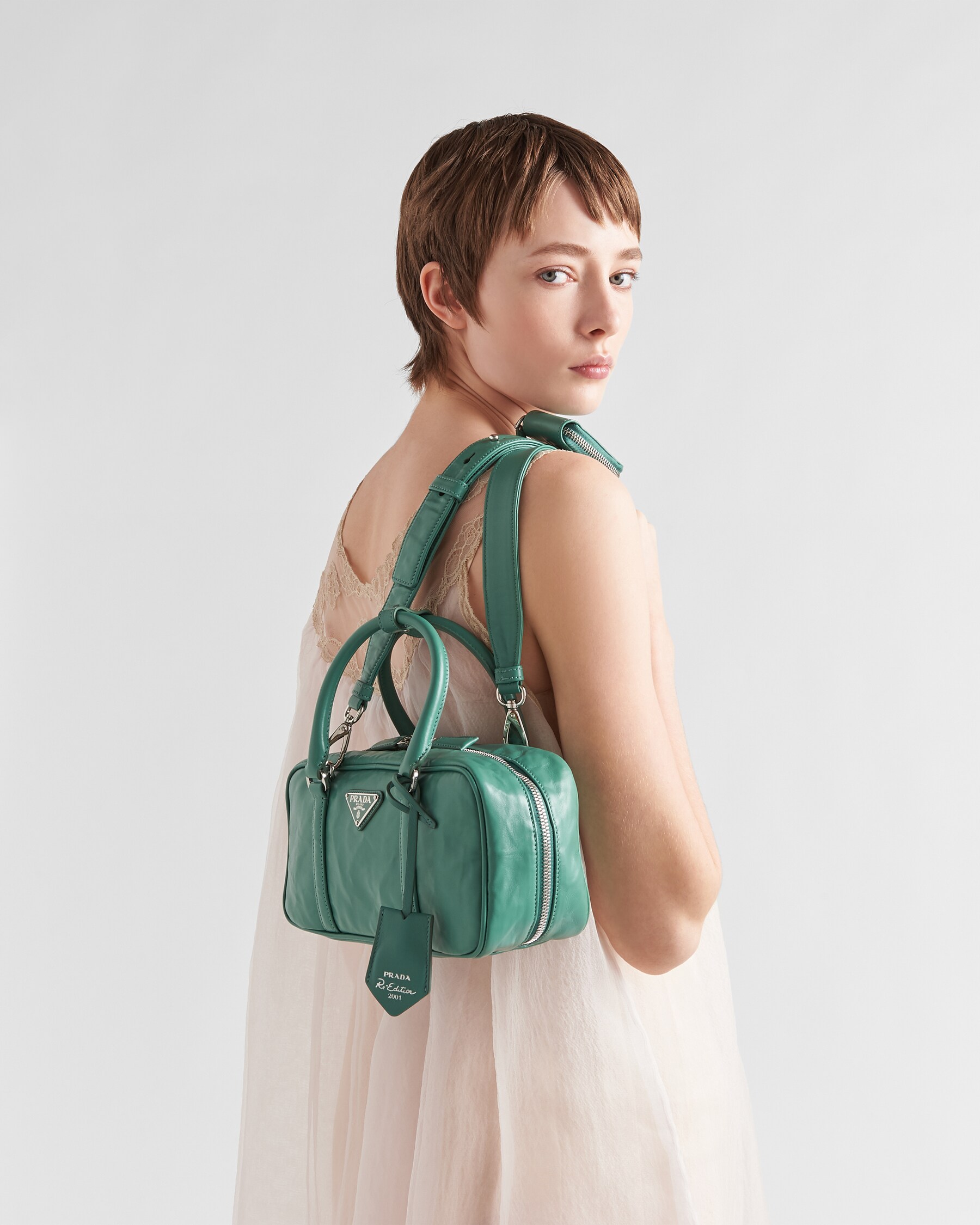 Sage Green Small Antique Nappa Leather Top Handle Bag PRADA