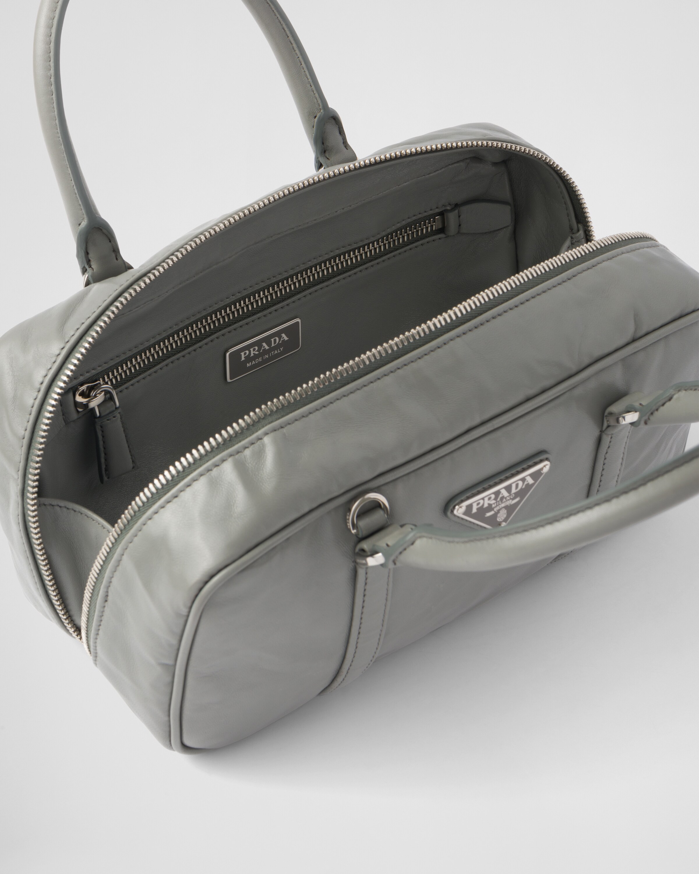 Slate Gray Small antique nappa leather top handle bag | Prada