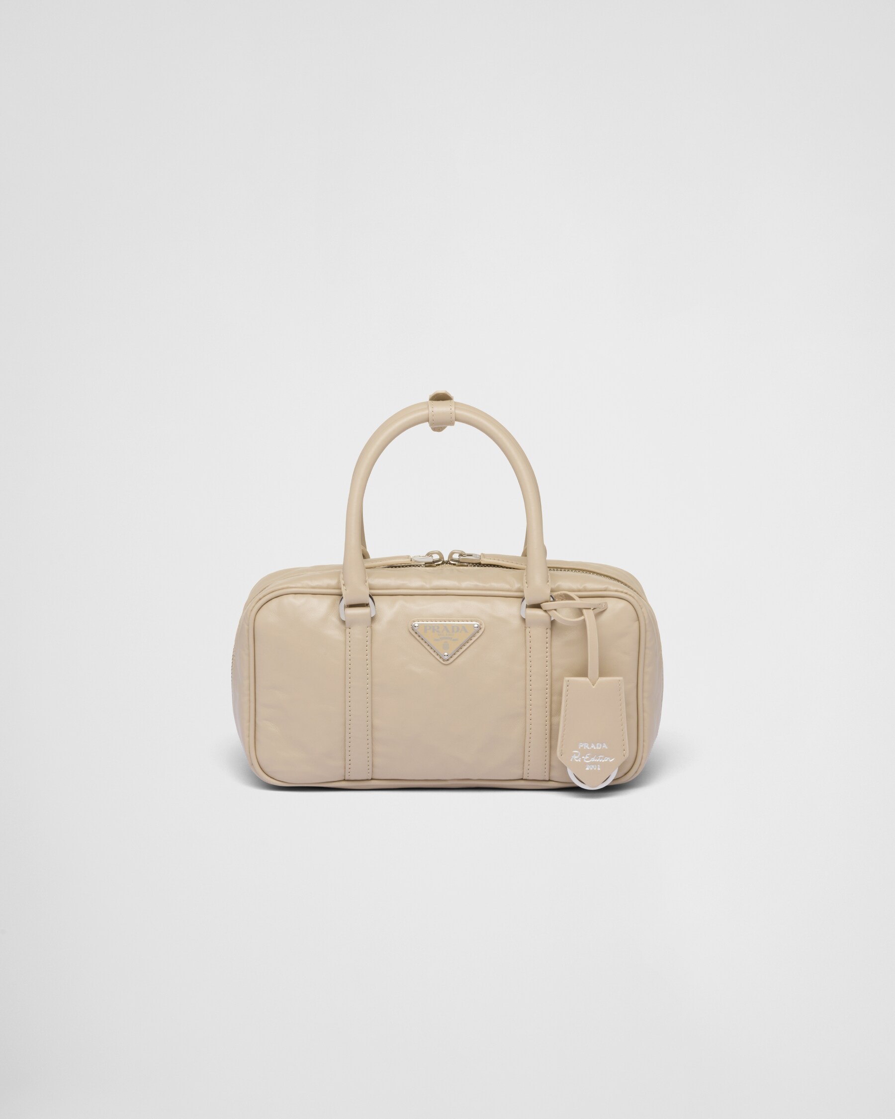 Desert Beige Small Antique Nappa Leather Top Handle Bag PRADA