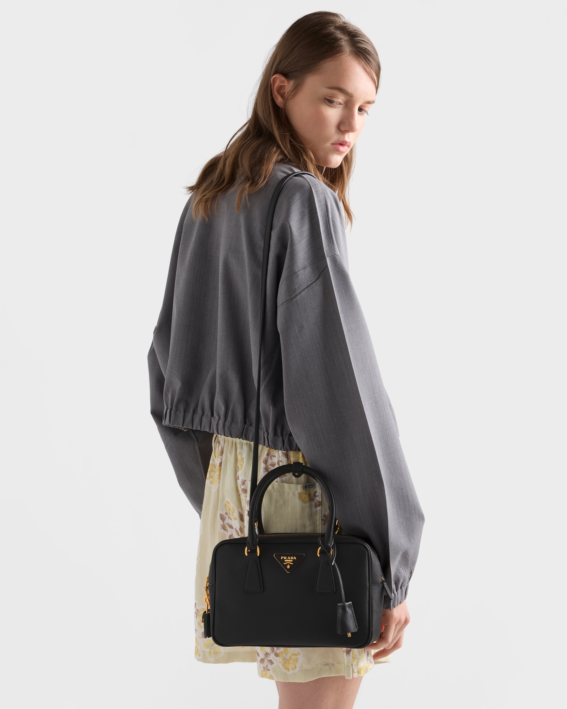 ブラック スモール サフィアーノレザー トップハンドルバッグ | PRADA