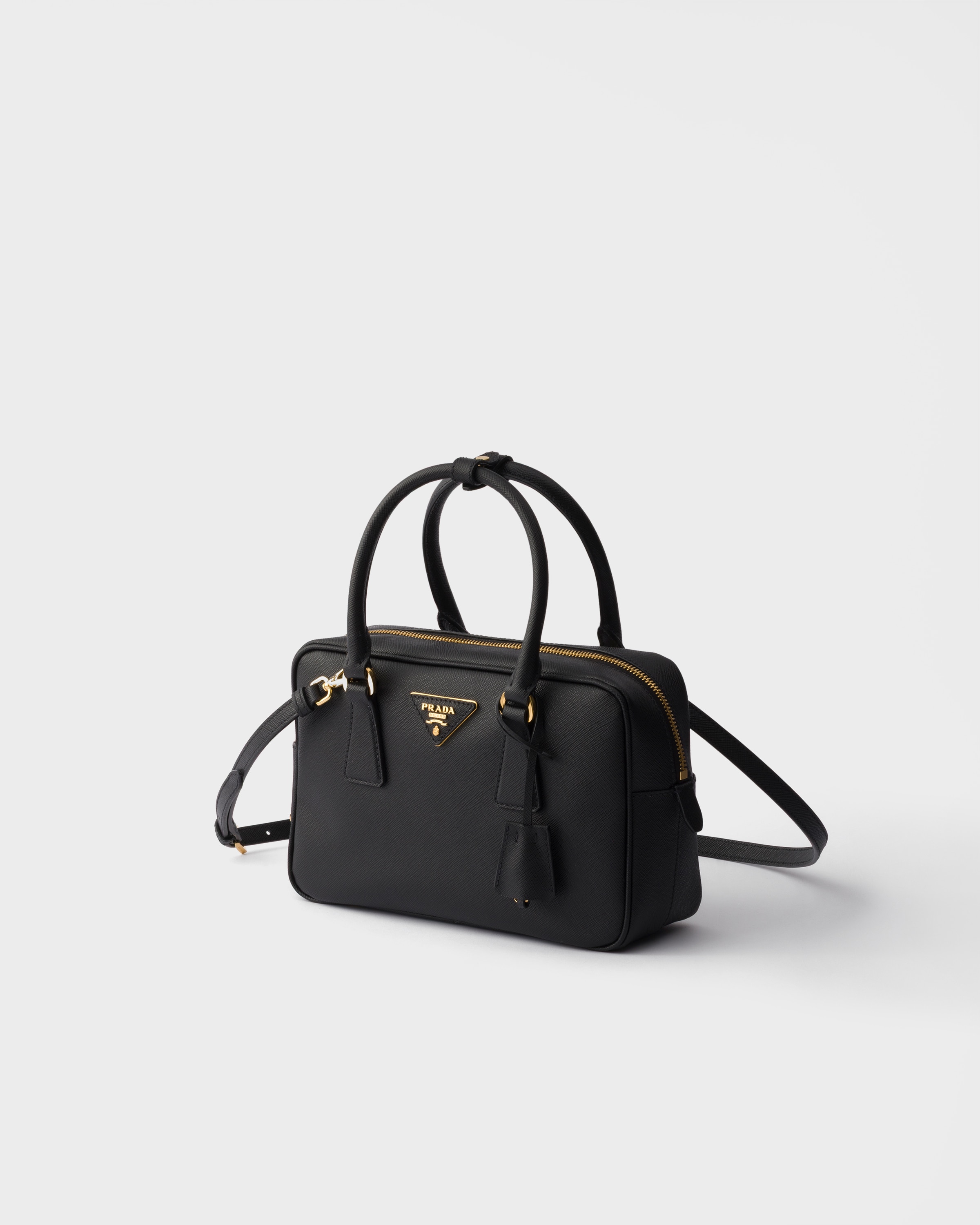 ブラック スモール サフィアーノレザー トップハンドルバッグ | PRADA