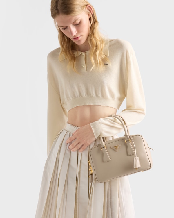 Small Saffiano leather top-handle bag - Travertine Stone Small Saffiano leather top-handle bag - Travertine Stone