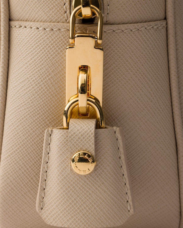 Small Saffiano leather top-handle bag - Travertine Stone Small Saffiano leather top-handle bag - Travertine Stone