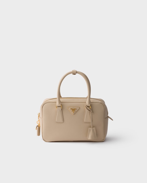 Small Saffiano leather top-handle bag - Travertine Stone Small Saffiano leather top-handle bag - Travertine Stone