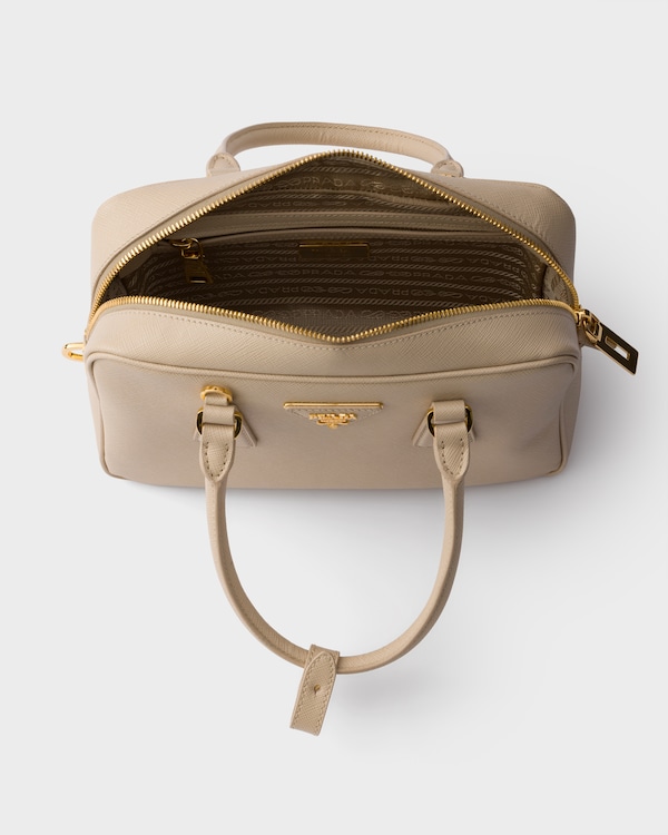 Small Saffiano leather top-handle bag - Travertine Stone Small Saffiano leather top-handle bag - Travertine Stone