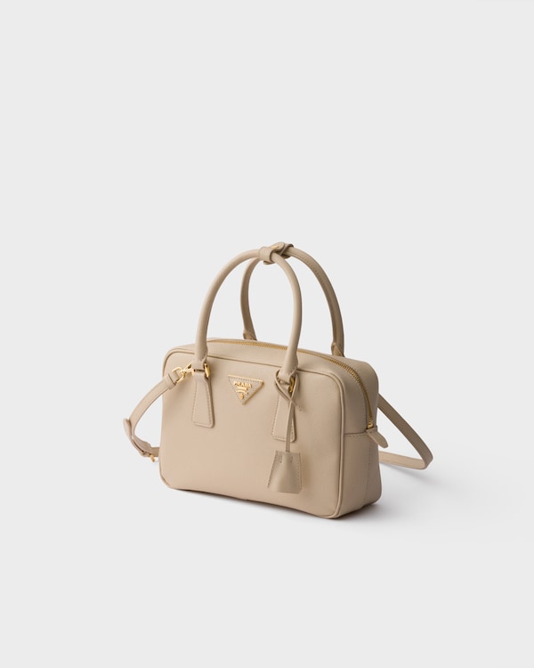 Small Saffiano leather top-handle bag - Travertine Stone Small Saffiano leather top-handle bag - Travertine Stone