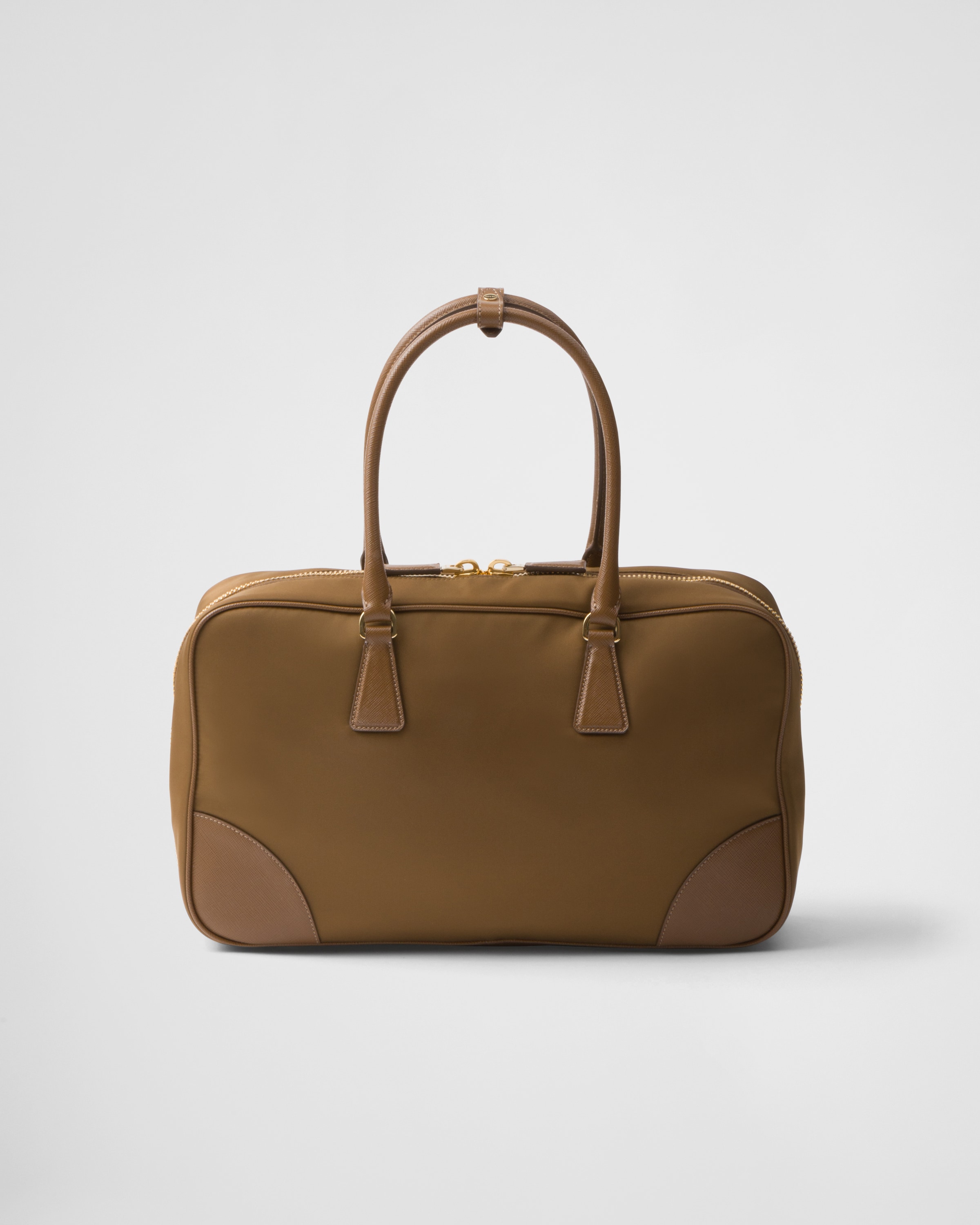 Shop Prada Re-edition 1978 Large Re-nylon And Saffiano Leather Two-handle Bag In Cork Beige