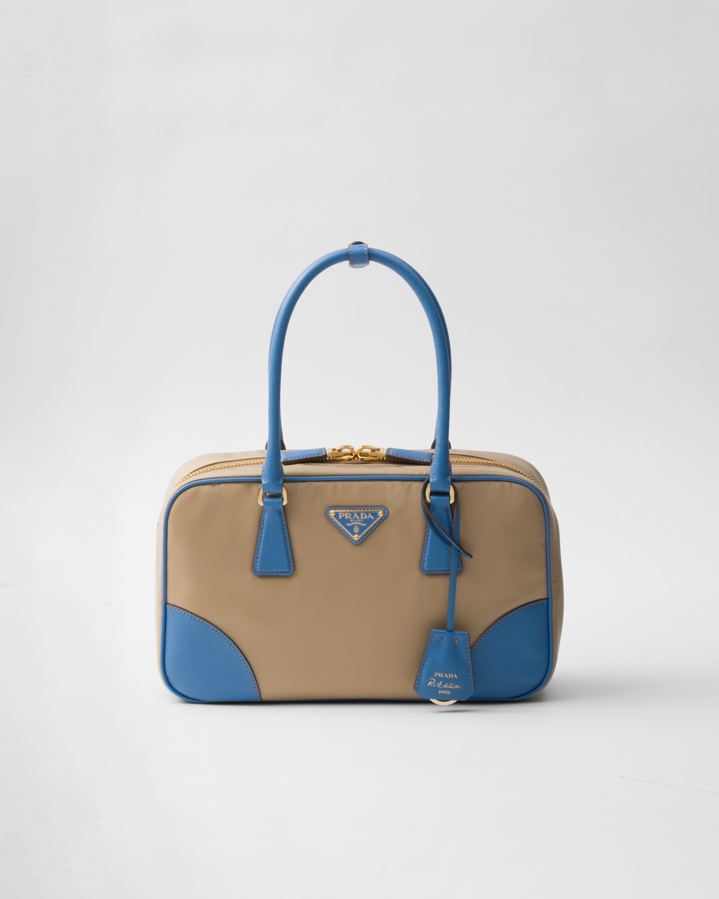 Camel wave Prada Re edition 1978 Medium Re nylon And Saffiano Leather Two handle Bag PRADA