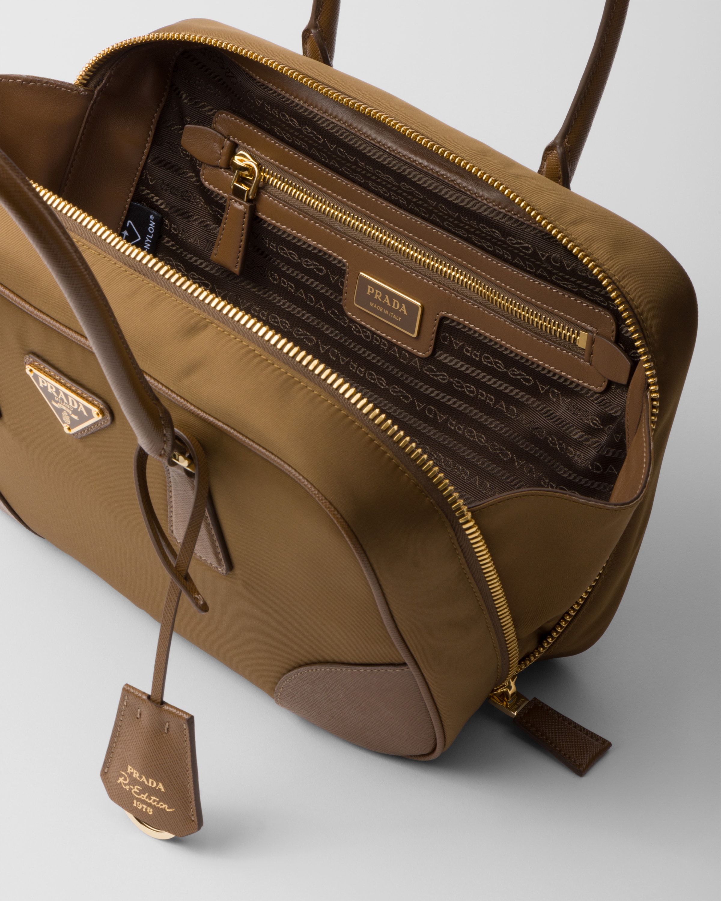 Cork Beige Prada Re edition 1978 Medium Re nylon And Saffiano Leather Two handle Bag PRADA