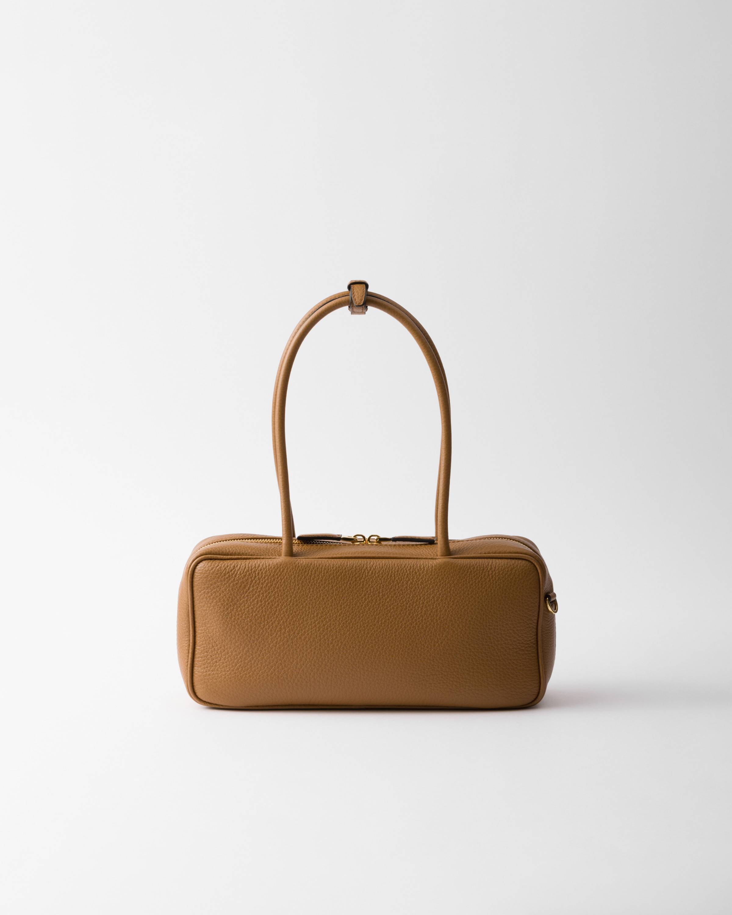 Shop Prada Medium Leather Top-handle Bag In Caramel