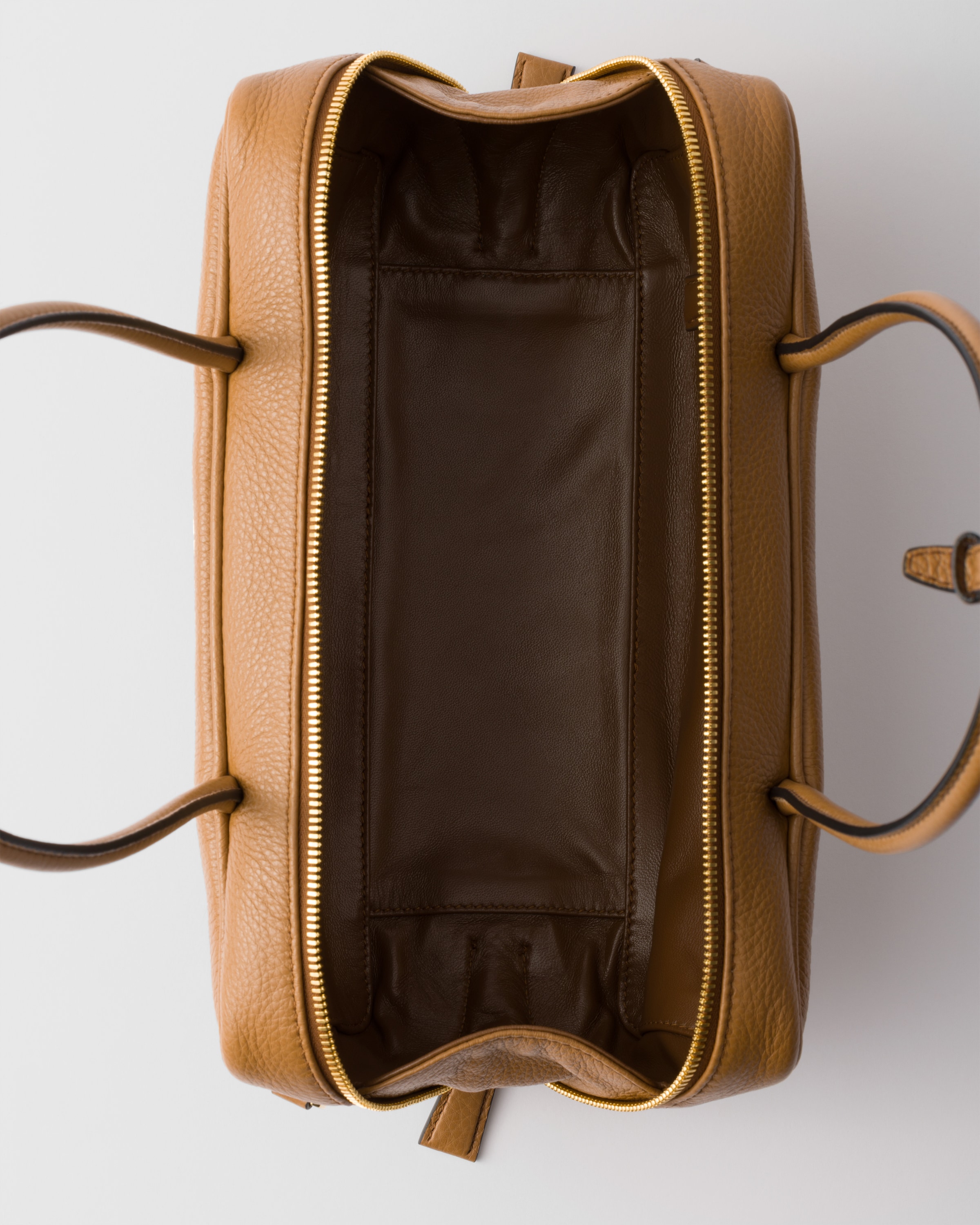 Shop Prada Medium Leather Top-handle Bag In Caramel