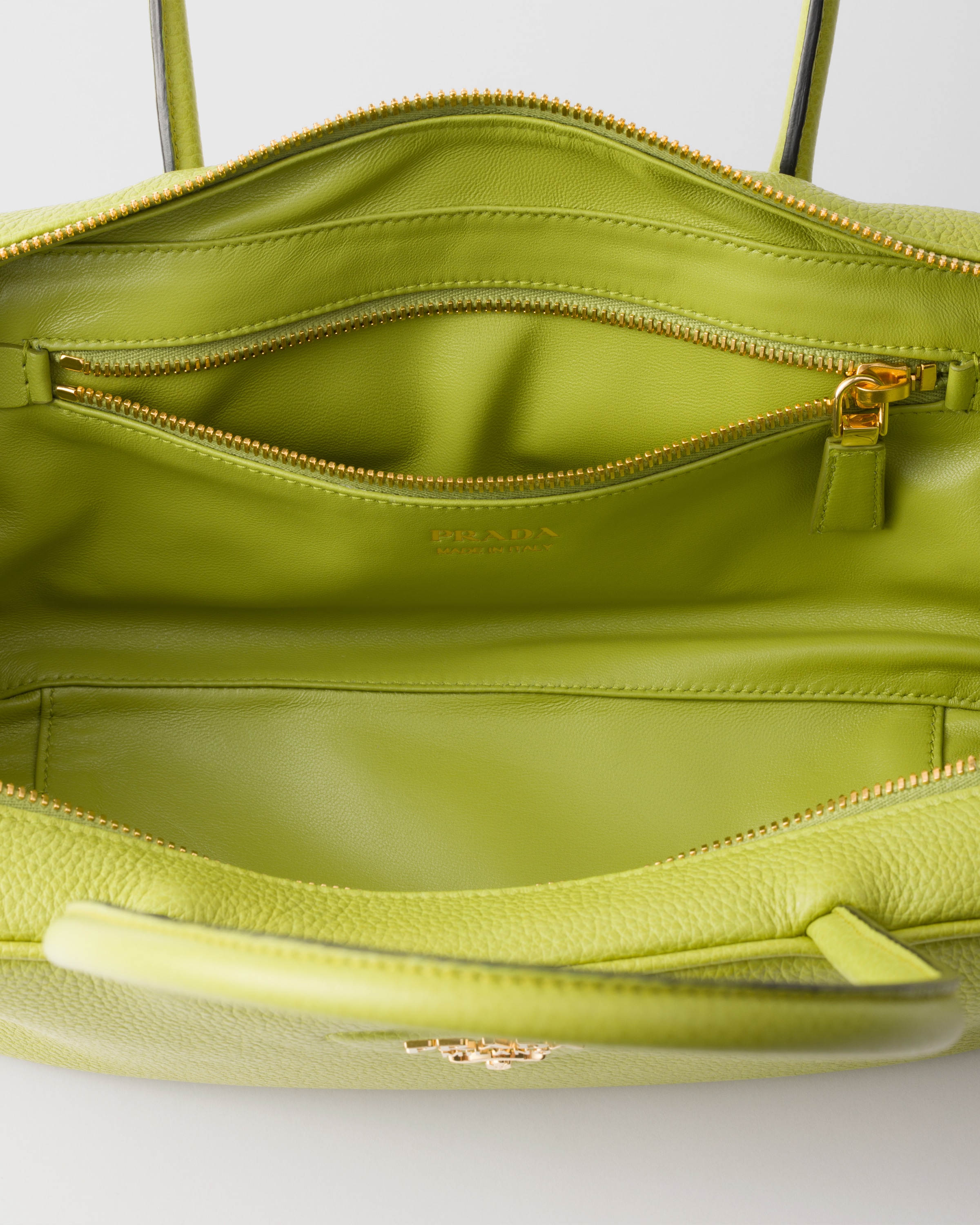 Prada Flou Zip Leather Top-handle Bag In Lawn Green