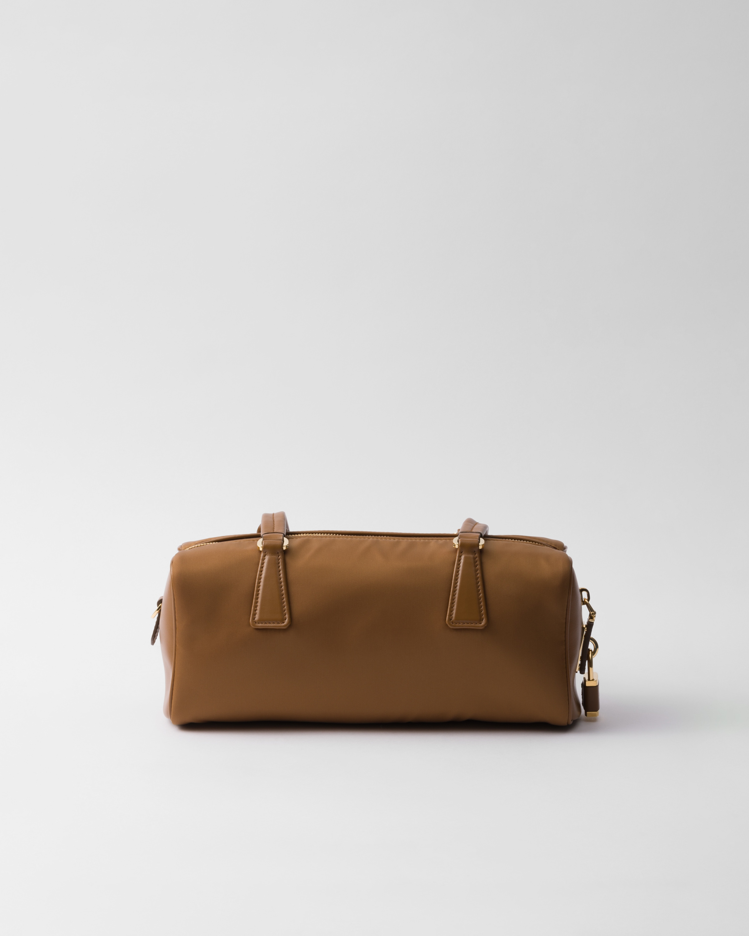 Prada Re-nylon And Leather Medium Top-handle Bag With Padlock In Brandy