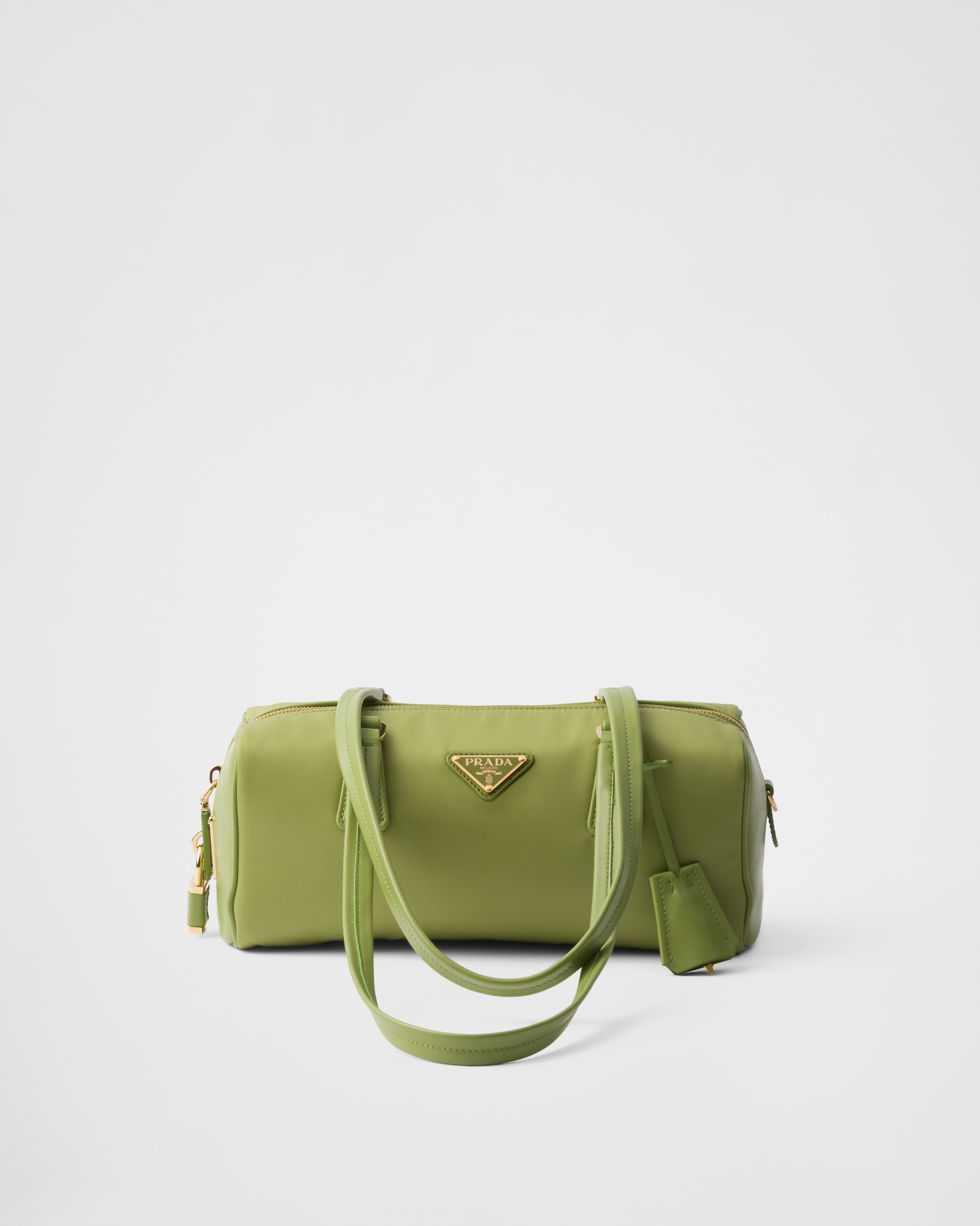 Lawn Green Re-Nylon and leather medium top-handle bag with