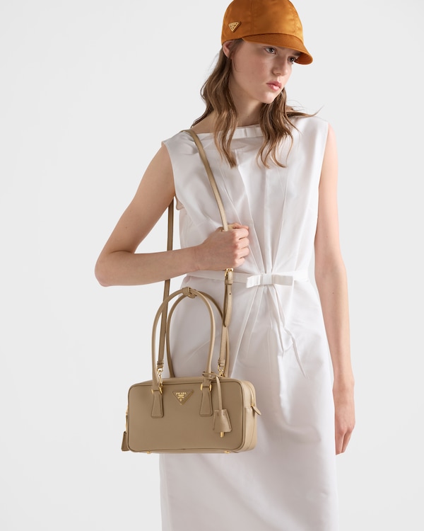 Small Saffiano leather top-handle bag - Sand Beige Small Saffiano leather top-handle bag - Sand Beige