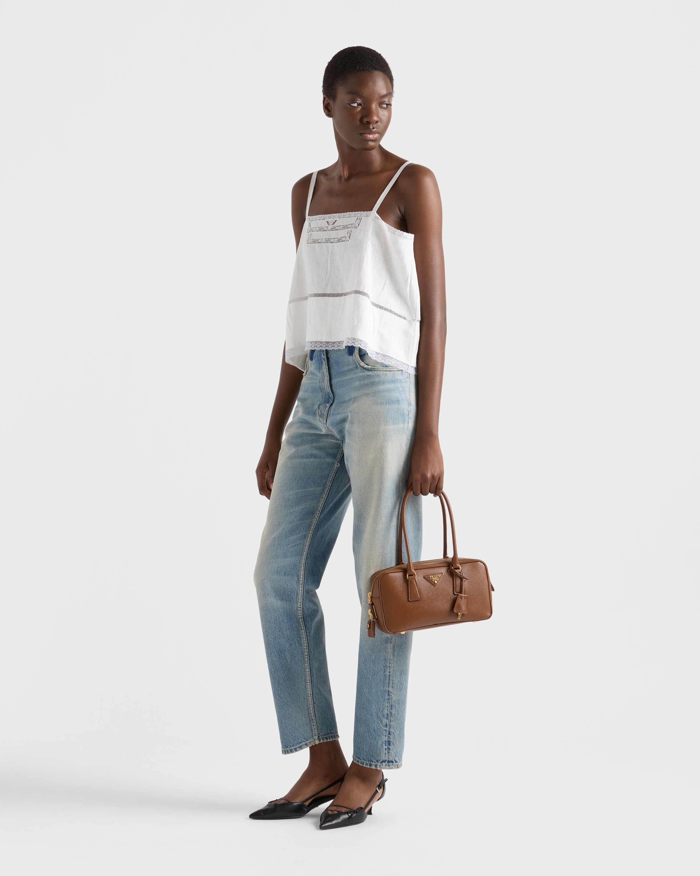 Cognac Small Saffiano leather top-handle bag | PRADA - Turkey