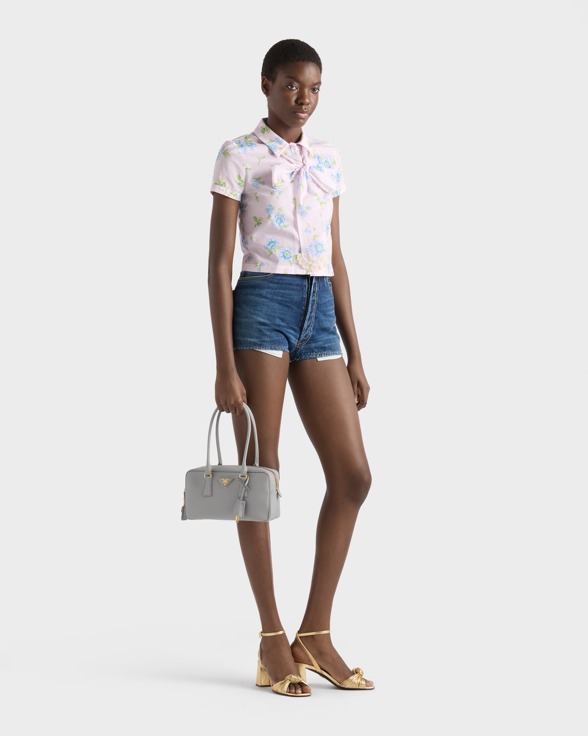 Cloudy Gray Small Saffiano Leather Top-handle Bag | PRADA