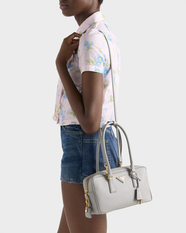 Small Saffiano leather top-handle bag - Cloudy Gray Small Saffiano leather top-handle bag - Cloudy Gray