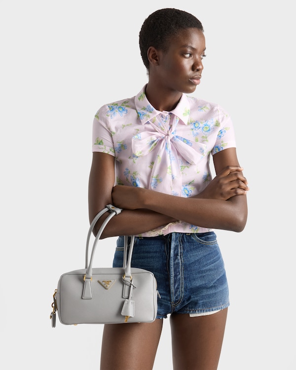 Small Saffiano leather top-handle bag - Cloudy Gray Small Saffiano leather top-handle bag - Cloudy Gray