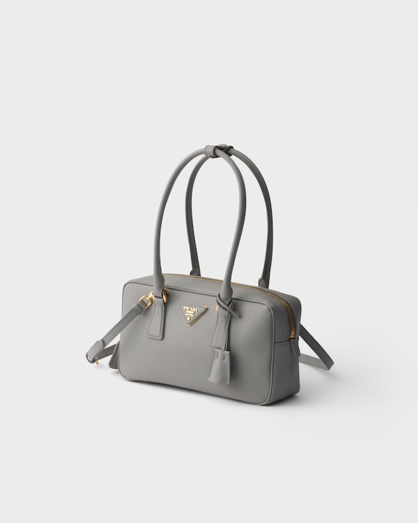 Small Saffiano leather top-handle bag - Cloudy Gray Small Saffiano leather top-handle bag - Cloudy Gray
