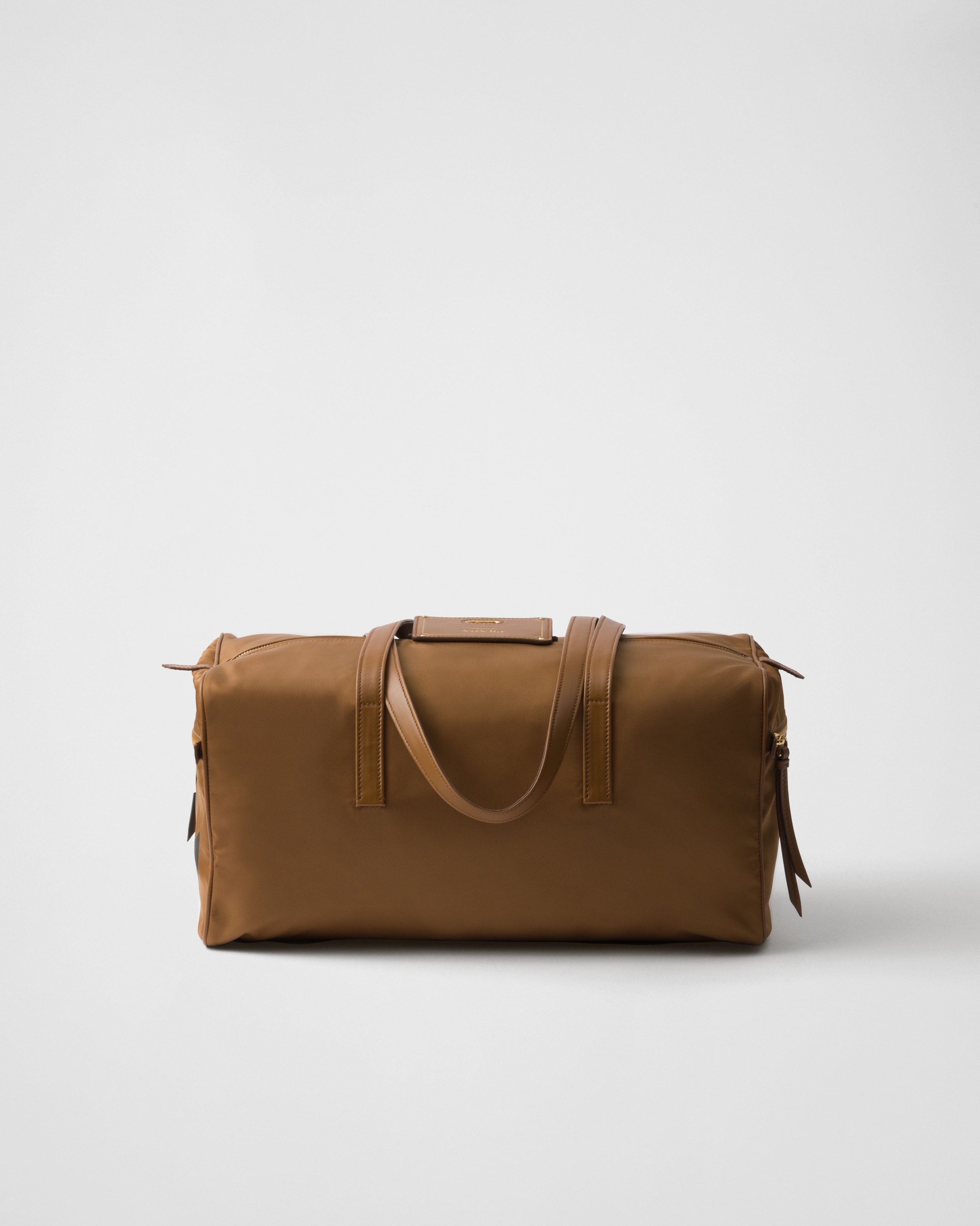 Shop Prada Large Re-nylon Top-handle Bag With Padlock In Brandy
