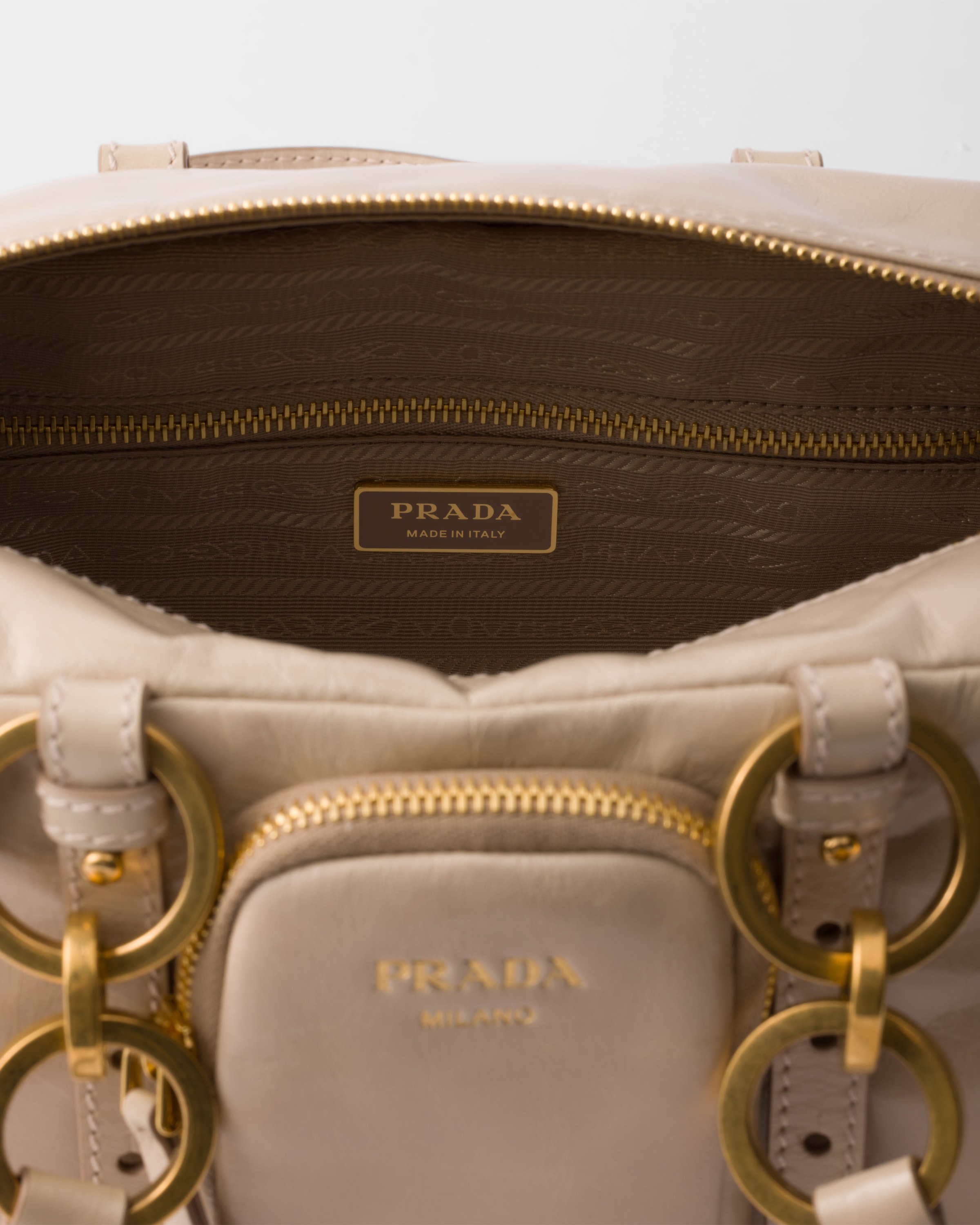 Shop Prada Dangle Medium Leather Top-handle Bag In Powder Pink