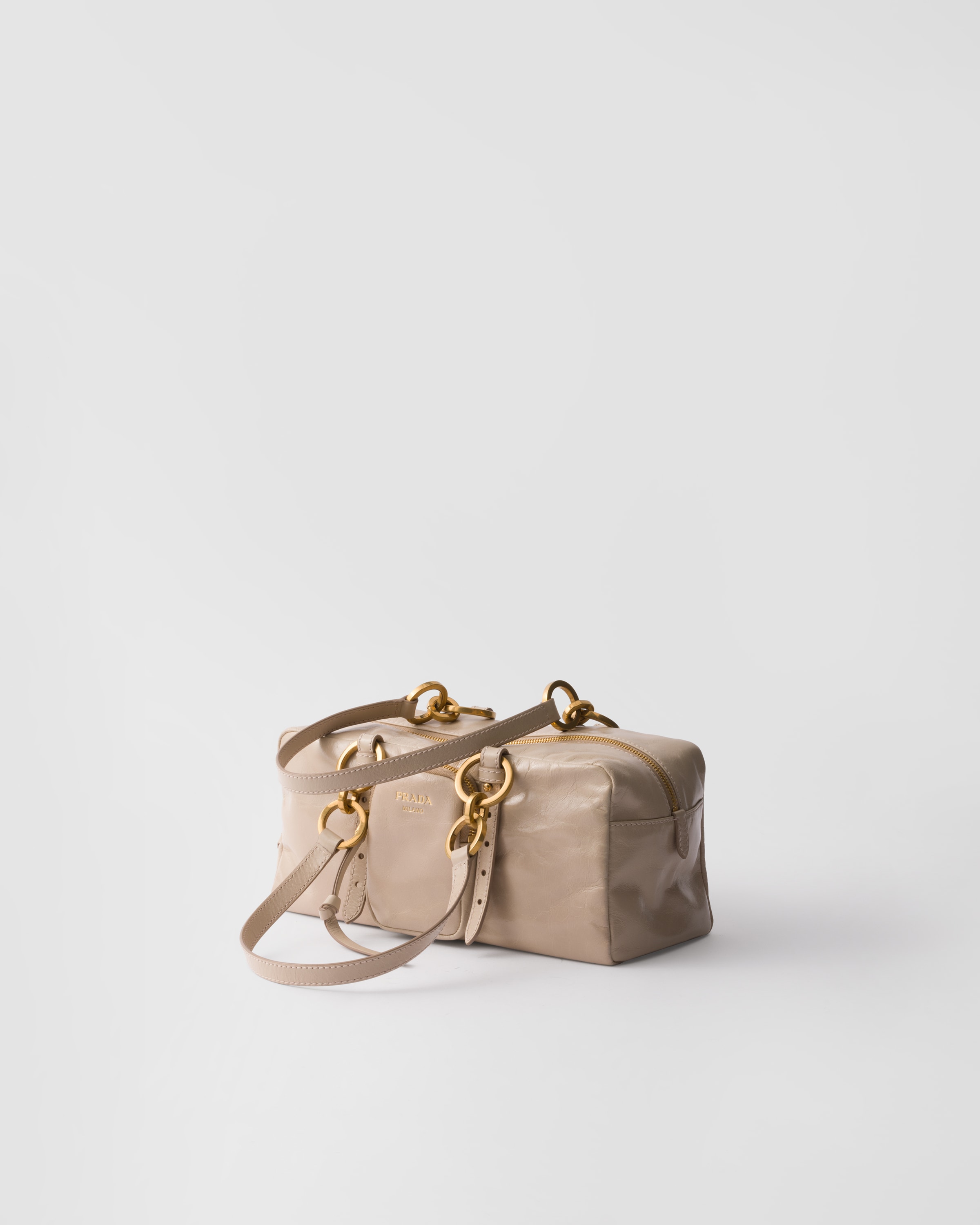 Shop Prada Dangle Medium Leather Top-handle Bag In Powder Pink