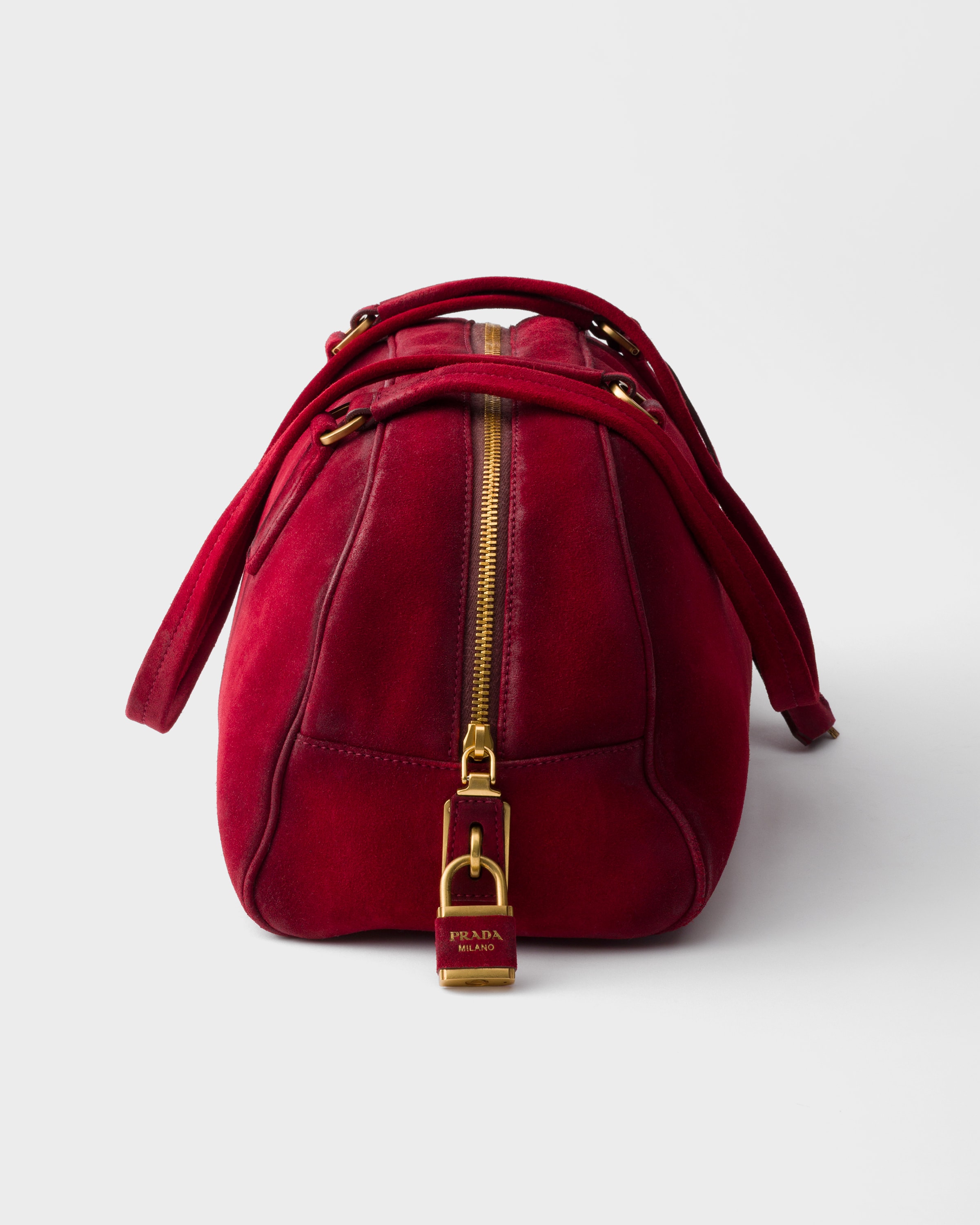 Ruby Red Prada Bowling Medium Suede Bag | PRADA