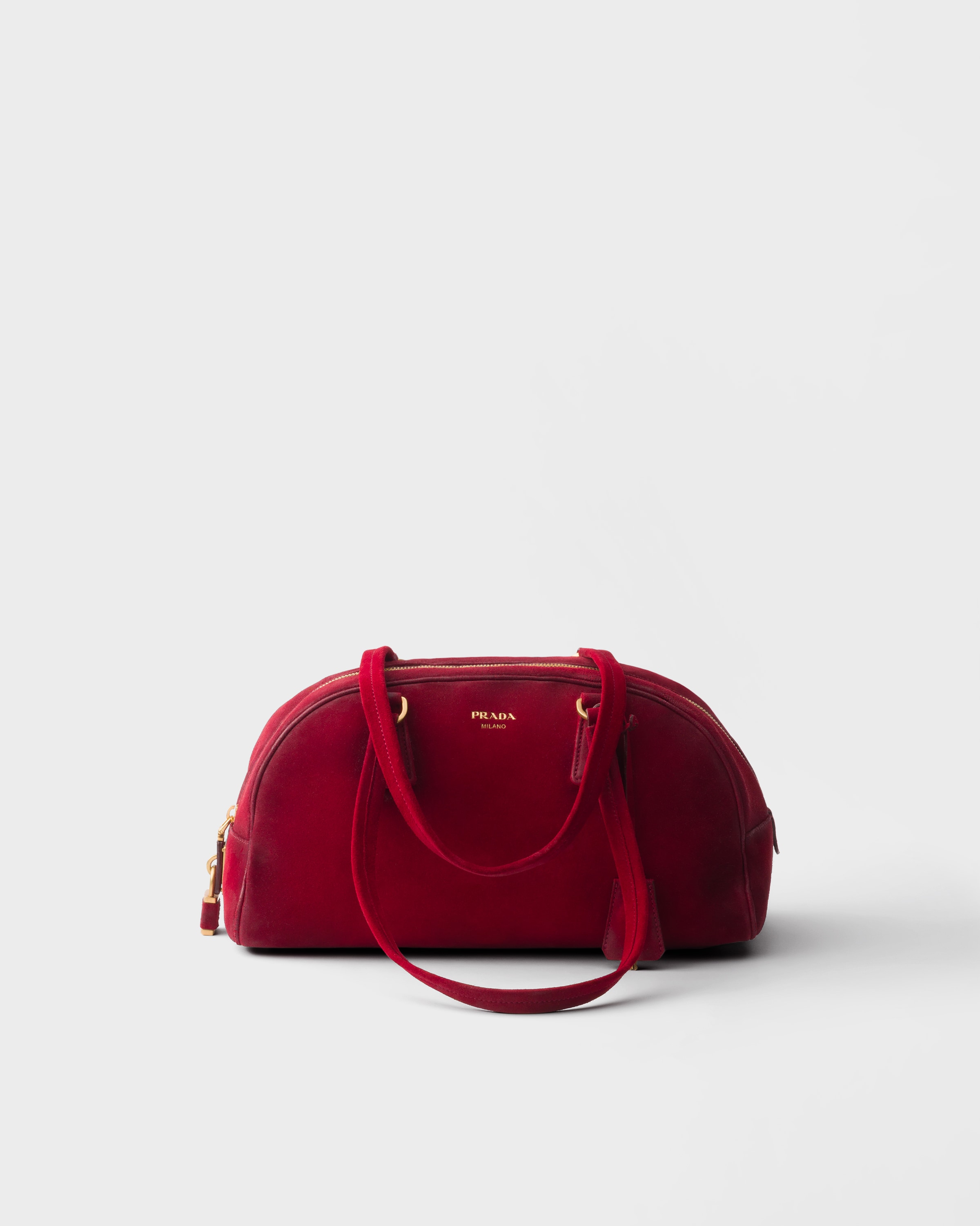 Ruby Red Prada Bowling Medium Suede Bag | PRADA