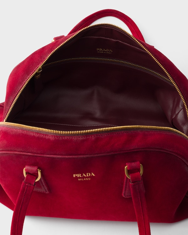 Sac Prada Bowling de taille moyenne en daim - Rouge Rubis Sac Prada Bowling de taille moyenne en daim - Rouge Rubis