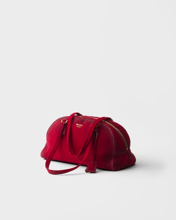 Sac Prada Bowling de taille moyenne en daim - Rouge Rubis Sac Prada Bowling de taille moyenne en daim - Rouge Rubis