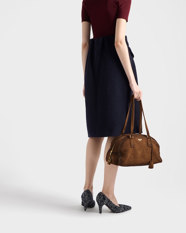 Prada mittelgroße Bowling Tasche aus Wildleder - Kakaobraun Prada mittelgroße Bowling Tasche aus Wildleder - Kakaobraun