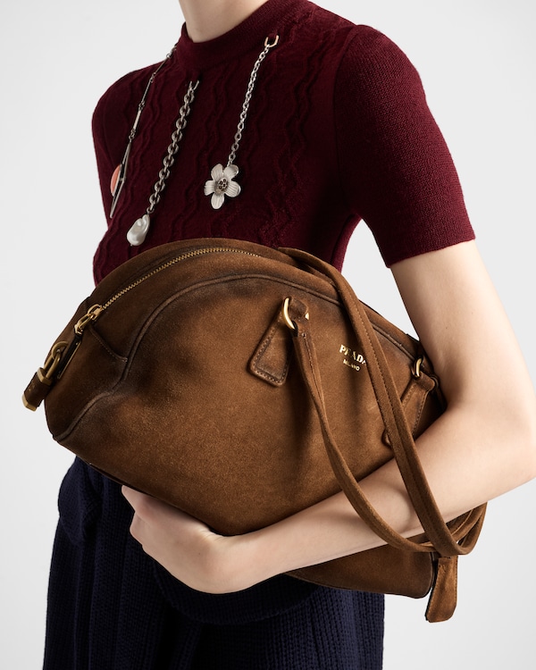 Prada mittelgroße Bowling Tasche aus Wildleder - Kakaobraun Prada mittelgroße Bowling Tasche aus Wildleder - Kakaobraun