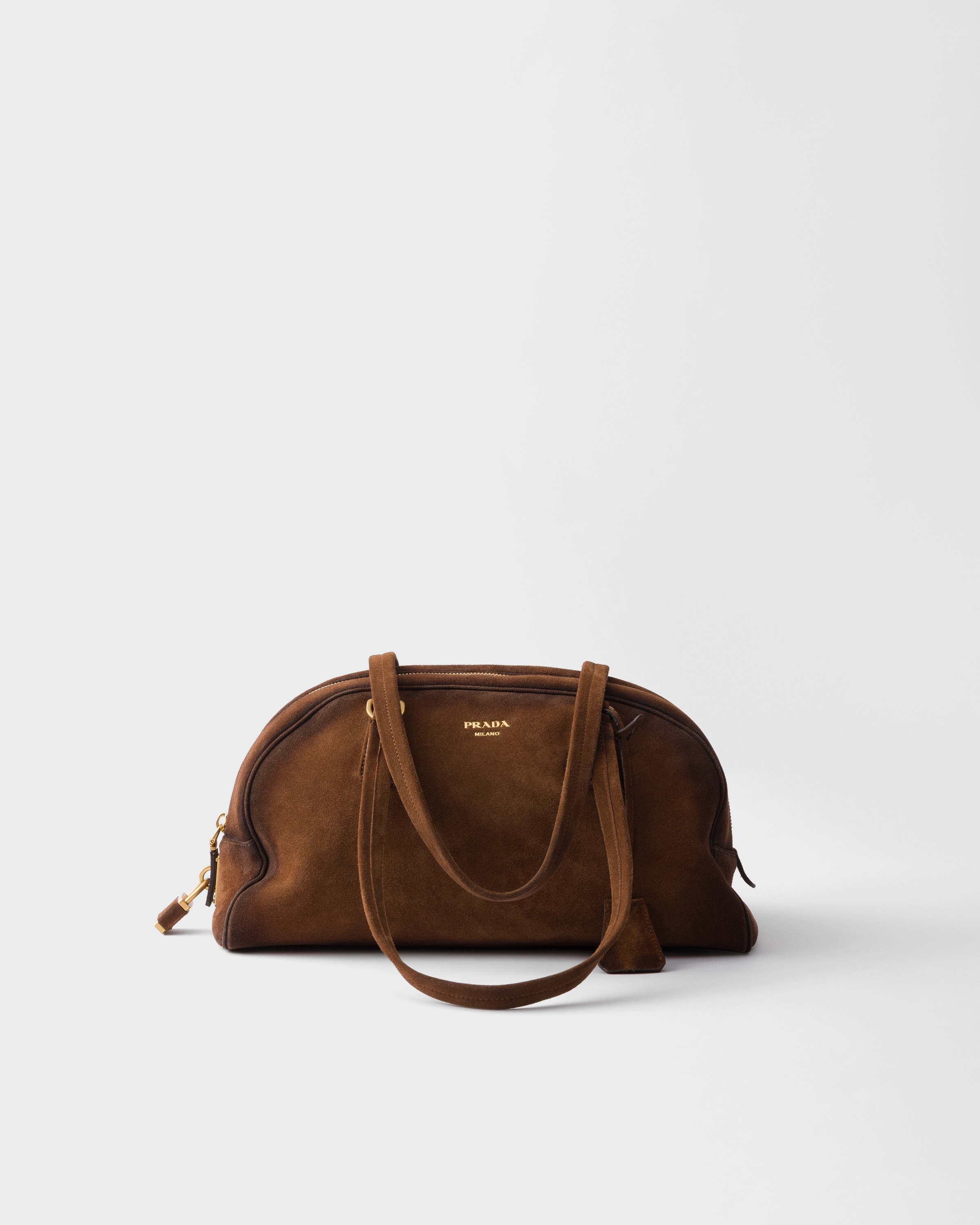 Prada Bowling Medium Suede Bag In Brown