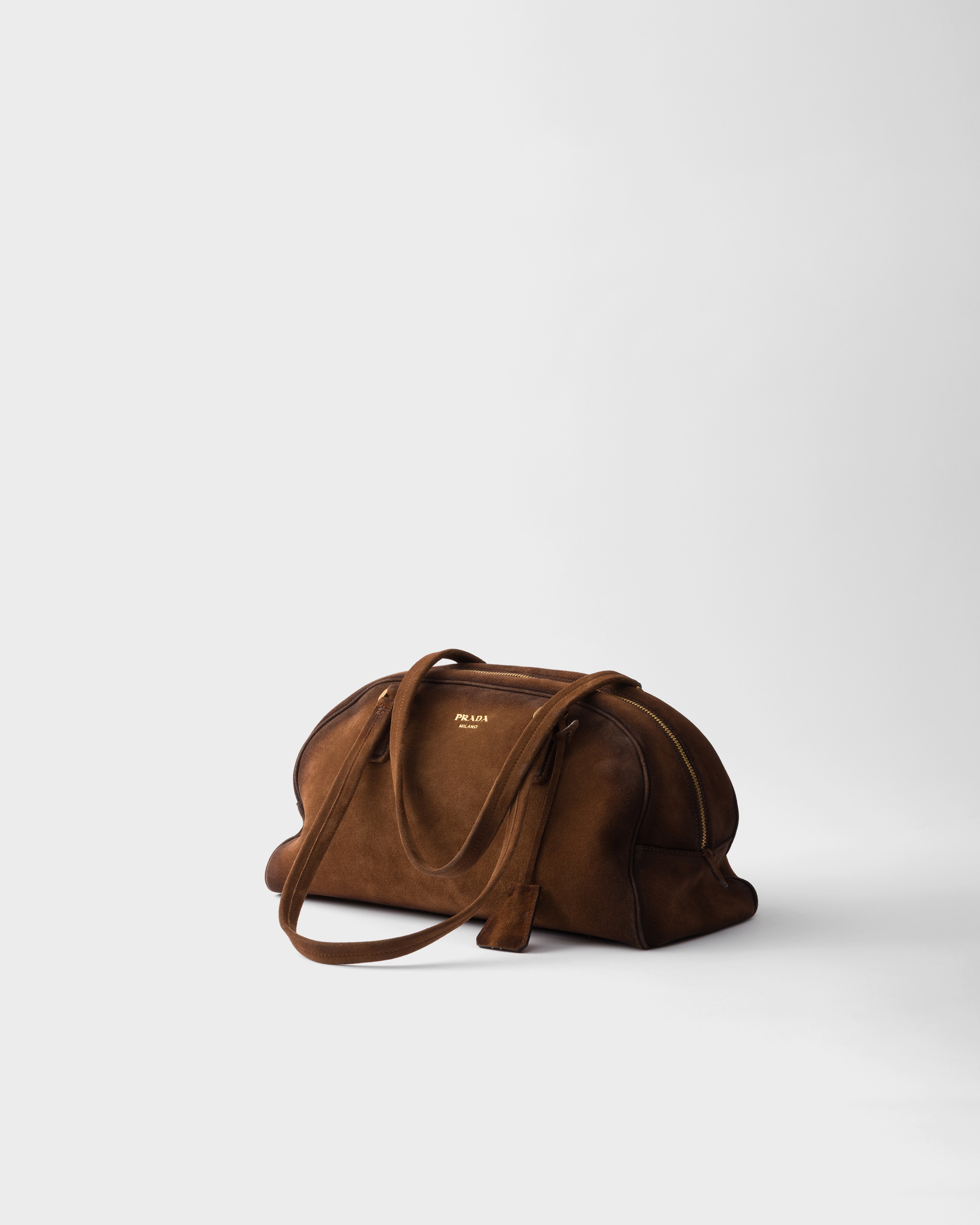 Prada Bowling Medium Suede Bag In Brown