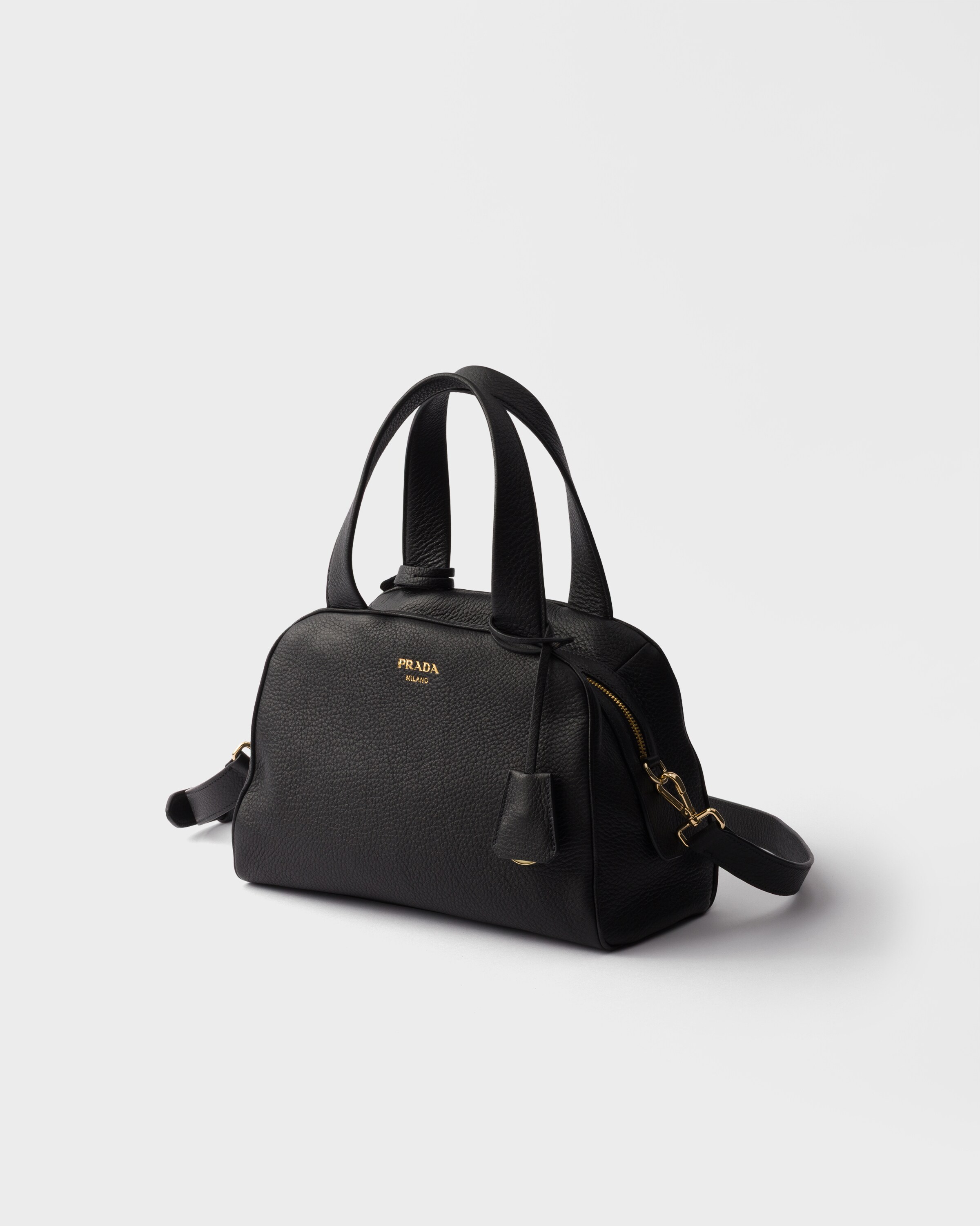 ブラック ミディアム レザー トップハンドルバッグ | PRADA - 日本