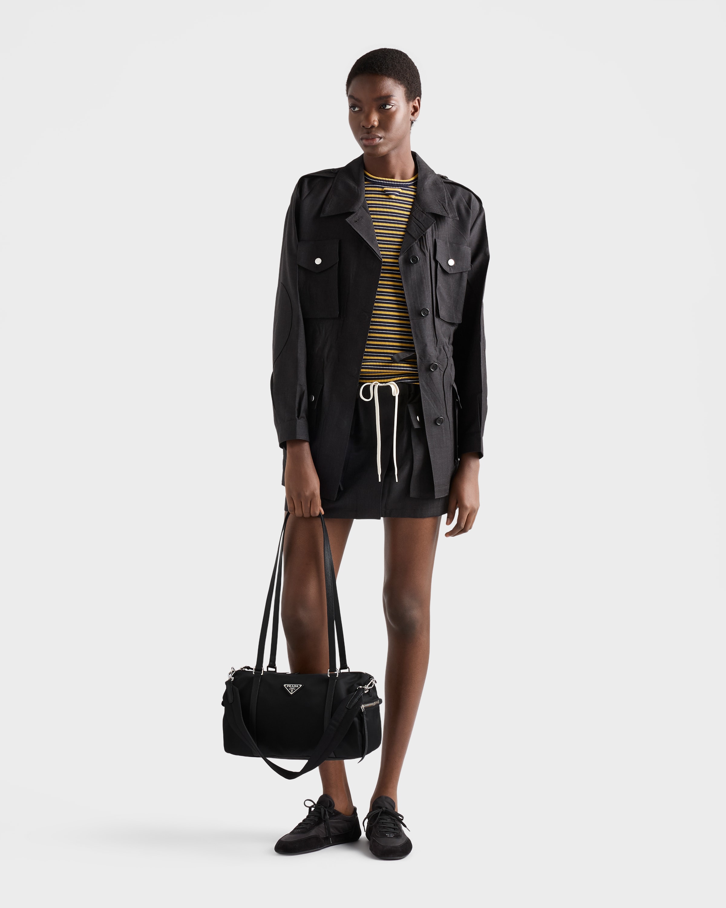 Black Large Re-Nylon and Saffiano leather duffel bag | PRADA