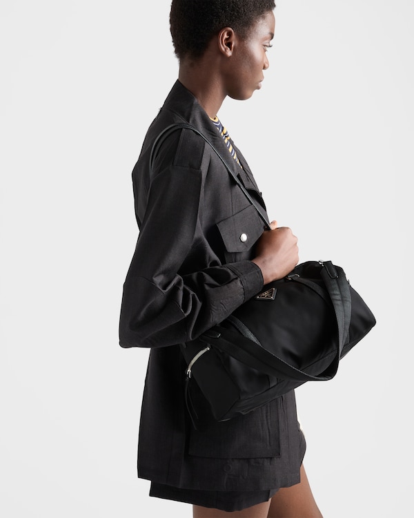 Large Re-Nylon and Saffiano leather duffel bag - Black Large Re-Nylon and Saffiano leather duffel bag - Black