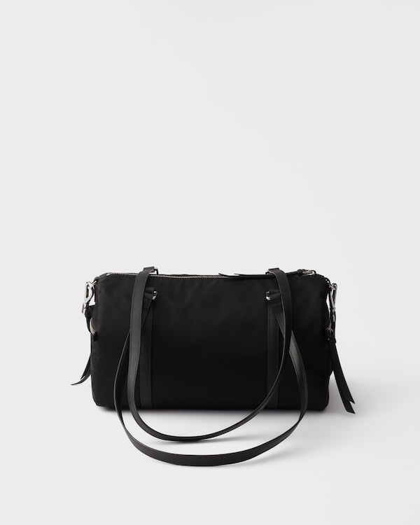 라지 리나일론 및 사피아노 가죽 더플 백 - 블랙 라지 리나일론 및 사피아노 가죽 더플 백 - 블랙