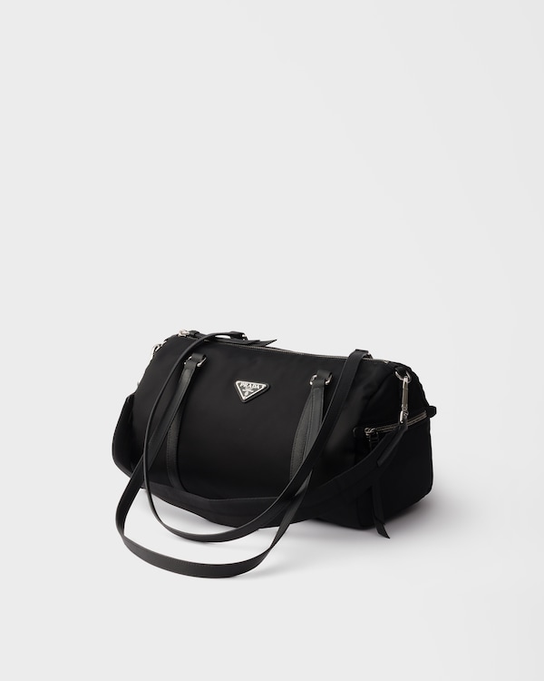 라지 리나일론 및 사피아노 가죽 더플 백 - 블랙 라지 리나일론 및 사피아노 가죽 더플 백 - 블랙