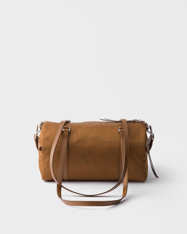 Large Re-Nylon and Saffiano leather duffel bag - Brandy Large Re-Nylon and Saffiano leather duffel bag - Brandy