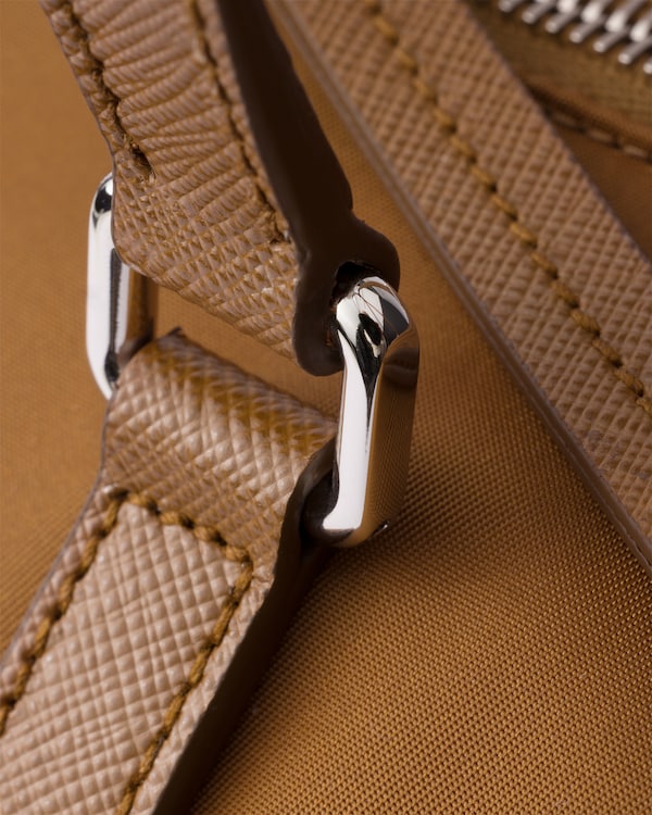 Large Re-Nylon and Saffiano leather duffel bag - Brandy Large Re-Nylon and Saffiano leather duffel bag - Brandy