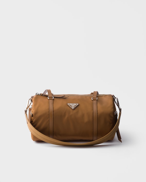 Large Re-Nylon and Saffiano leather duffel bag - Brandy Large Re-Nylon and Saffiano leather duffel bag - Brandy