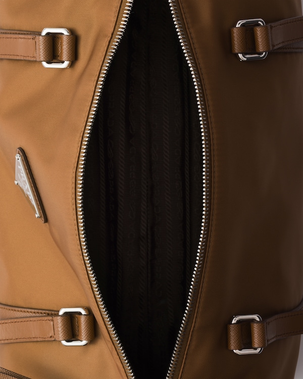 Large Re-Nylon and Saffiano leather duffel bag - Brandy Large Re-Nylon and Saffiano leather duffel bag - Brandy